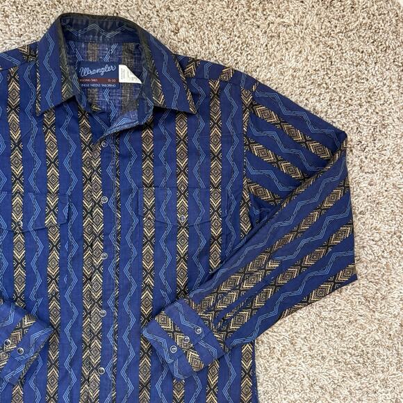 Wrangler X-Long Tails 15-33 Blue Aztec Pearl Snap Button Up Western Shirt Large - Picture 7 of 9